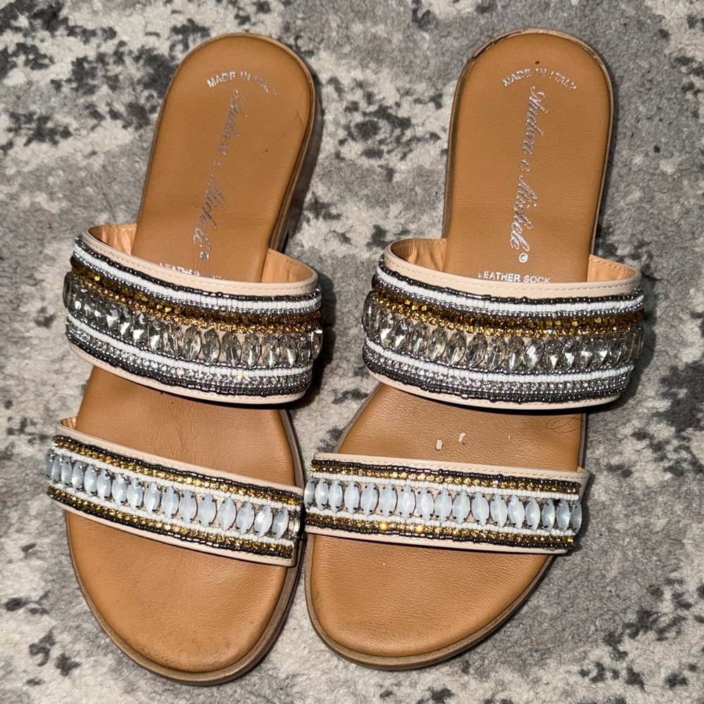 Women's Tan Embellished Sandals